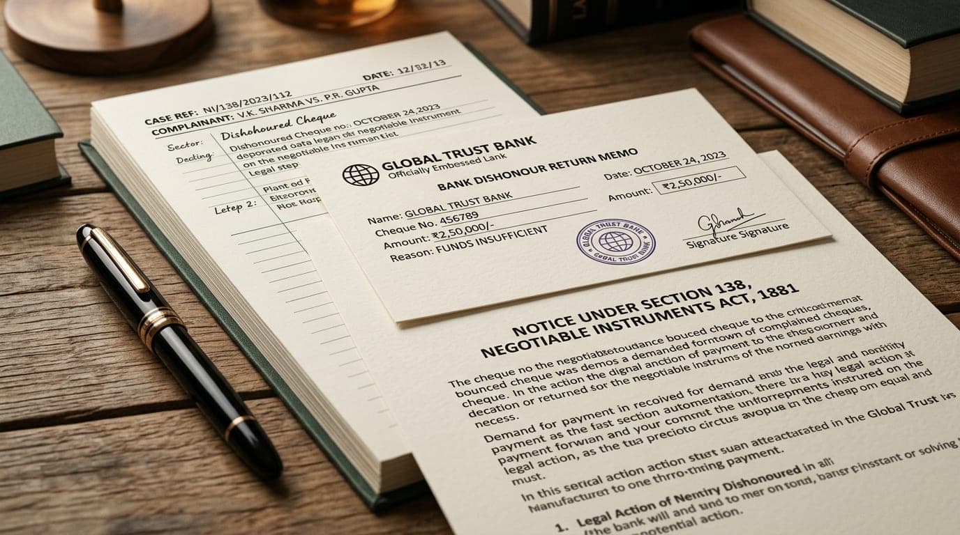 Cheque Bounce & Section 138 Negotiable Instruments Act Return Memo Legal Action